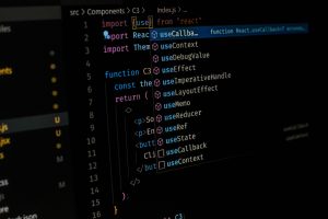 Side shot of a code editor using react js